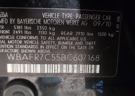 2011 BMW 535I z USA, uszkodzony, nr VIN WBAFR7C55BC607168